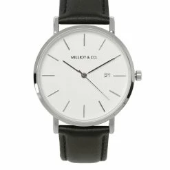 Milliotandco Accessories Greysen Silver Leather Strap Watch (Black)