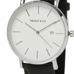 Milliotandco Accessories Greysen Silver Leather Strap Watch (Black)