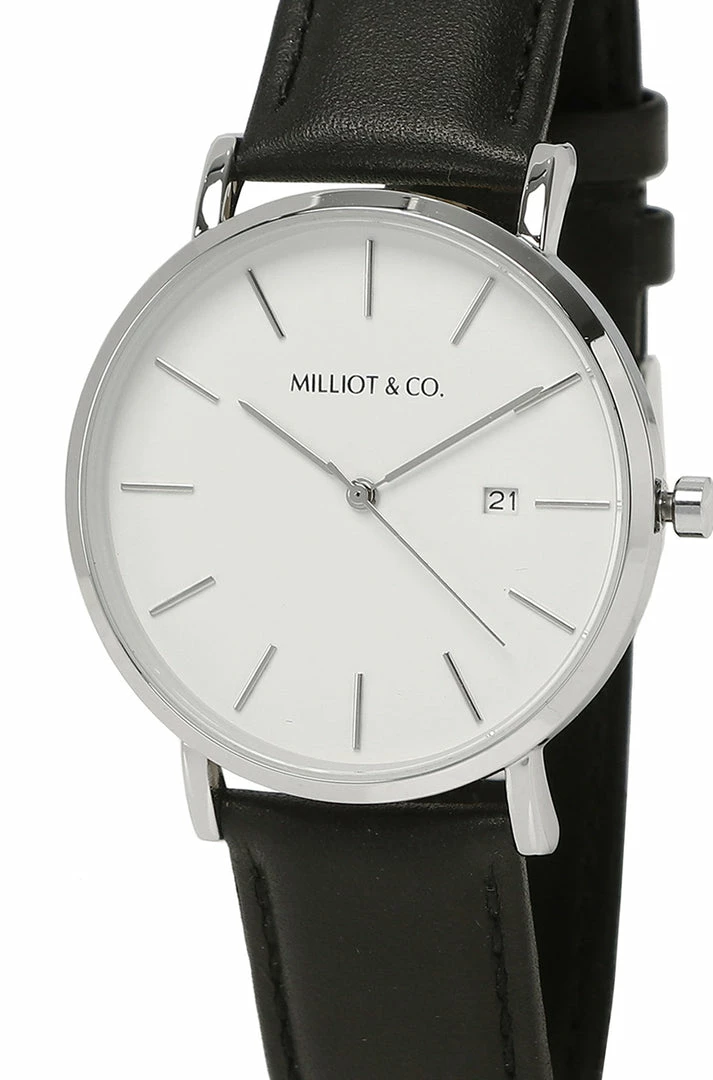 Milliotandco Accessories Greysen Silver Leather Strap Watch (Black)