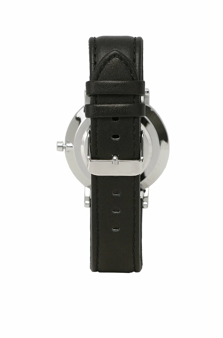 Milliotandco Accessories Greysen Silver Leather Strap Watch (Black)