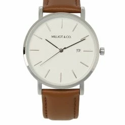 Milliotandco Greysen Silver Leather Strap Watch (Brown) Accessories