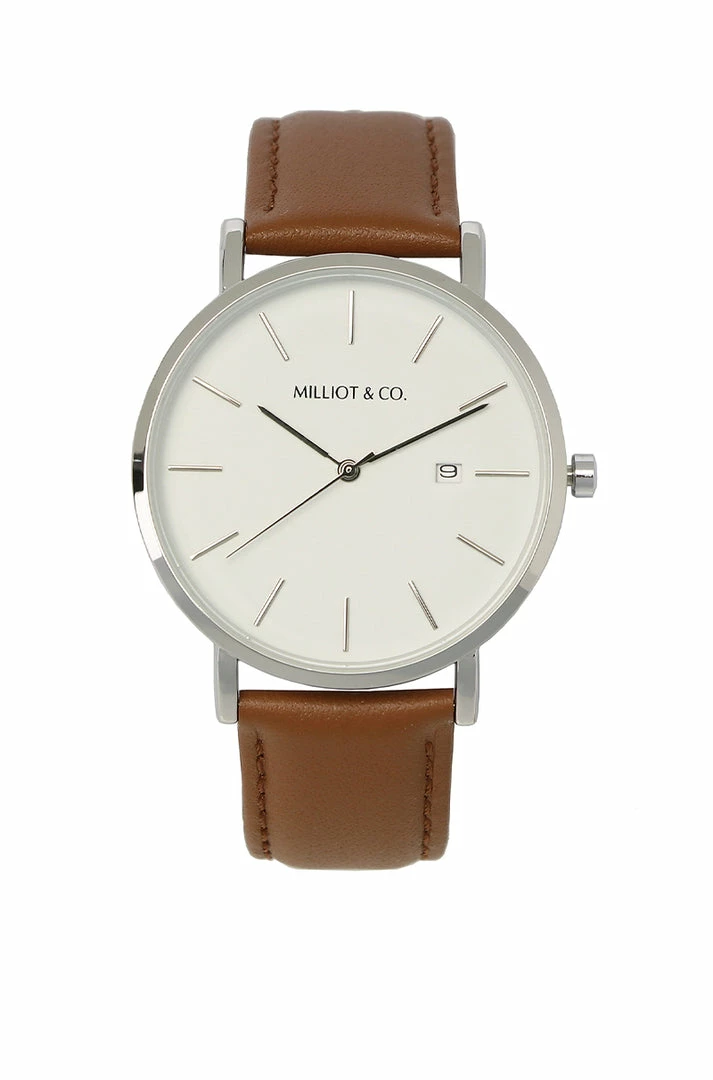 Milliotandco Greysen Silver Leather Strap Watch (Brown) Accessories