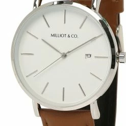 Milliotandco Greysen Silver Leather Strap Watch (Brown) Accessories