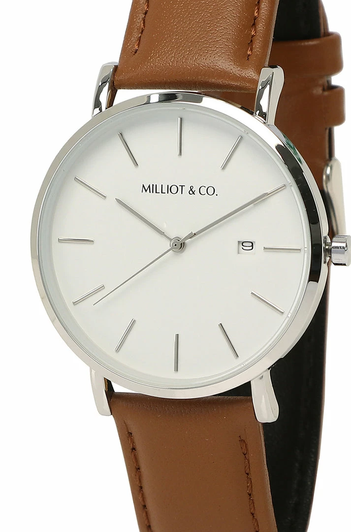 Milliotandco Greysen Silver Leather Strap Watch (Brown) Accessories