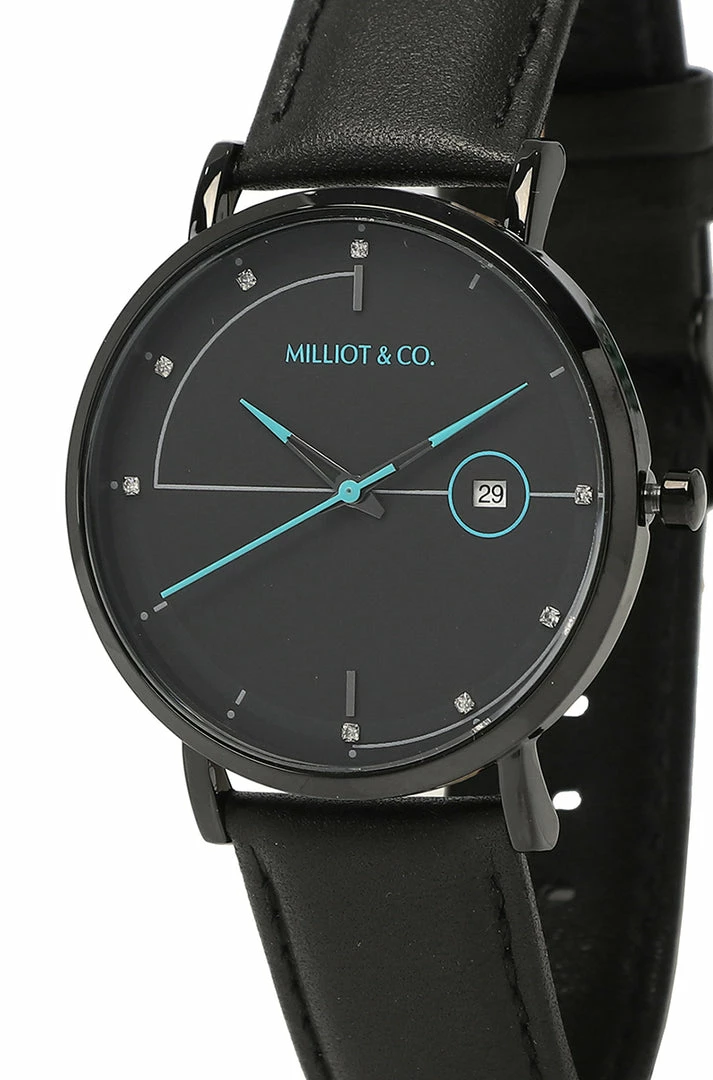 Milliotandco Coen Black Leather Strap Watch (Black)
