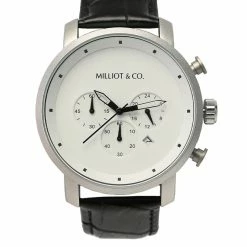 Milliotandco Accessories Cedric Silver Leather Strap Watch (Charcoal)