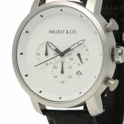 Milliotandco Accessories Cedric Silver Leather Strap Watch (Charcoal)