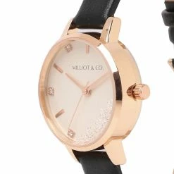 Milliotandco PU Strap Watches Harper Rose Gold Leather Strap Watch (Black)