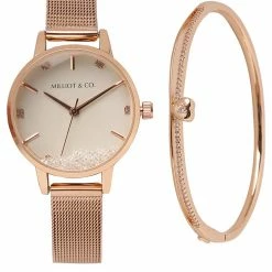 Milliotandco Zoey Rose Gold Mesh Strap Watch Set (Salmon)