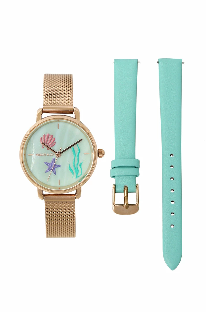 Milliotandco Disney Ariel Kiss The Girl Watch Set (Rose Gold & Aqua) Accessories