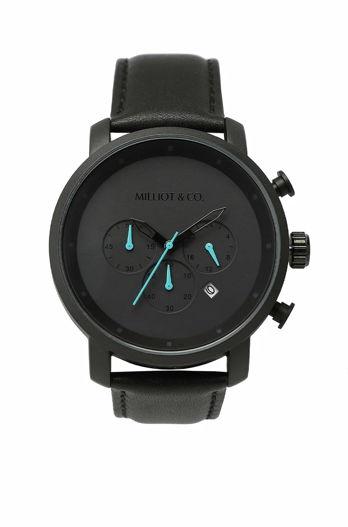 Milliotandco Cedric Black Leather Strap Watch (Black)