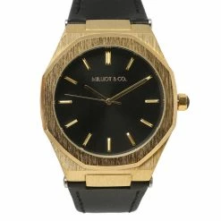 Milliotandco Accessories Brenden Gold Leather Strap Watch (Black)