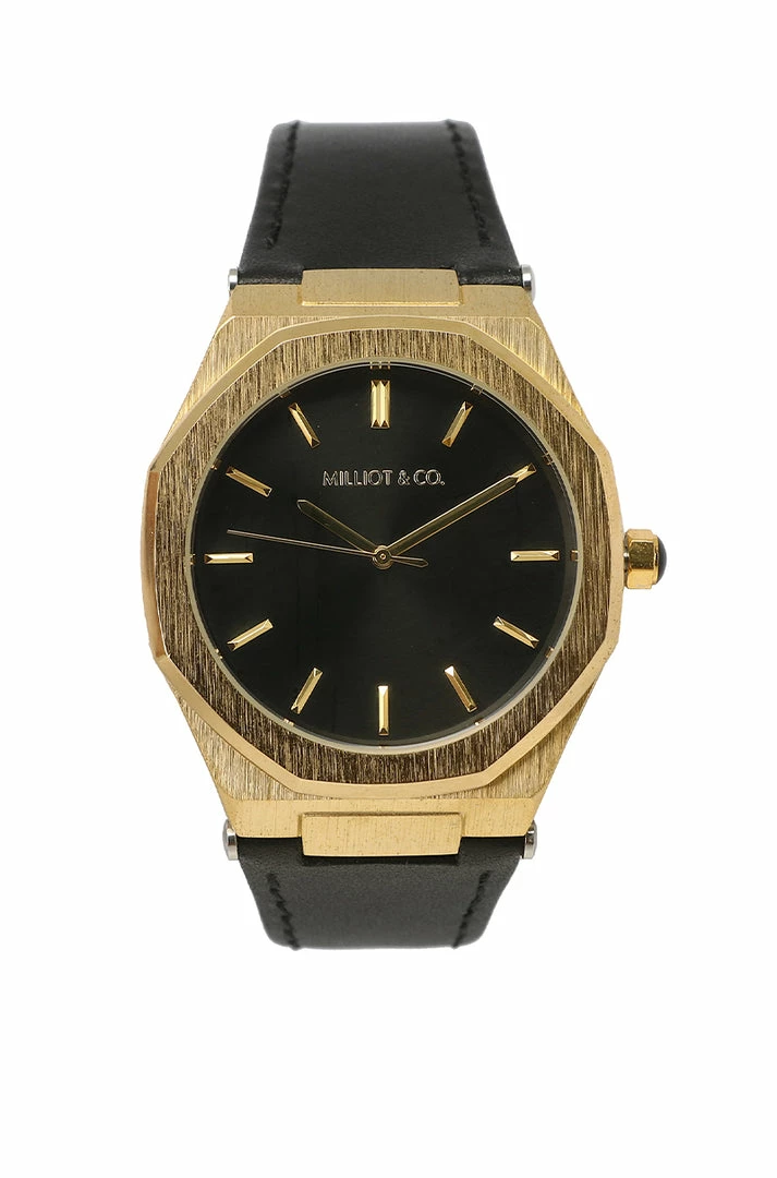 Milliotandco Accessories Brenden Gold Leather Strap Watch (Black)