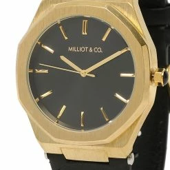 Milliotandco Accessories Brenden Gold Leather Strap Watch (Black)