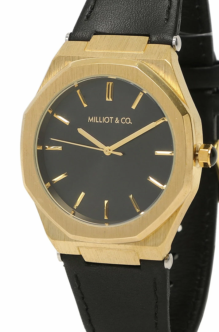 Milliotandco Accessories Brenden Gold Leather Strap Watch (Black)