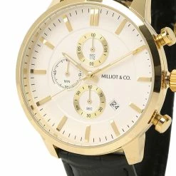 Milliotandco Craig Gold Leather Strap Watch (Charcoal) Accessories