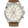 Milliotandco Accessories Javon Silver Leather Strap Watch (Brown)