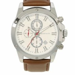 Milliotandco Accessories Javon Silver Leather Strap Watch (Brown)
