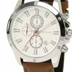 Milliotandco Accessories Javon Silver Leather Strap Watch (Brown)