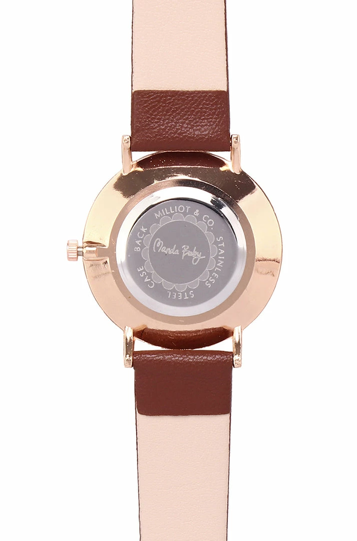 Milliotandco Manda Baby X Milliot & Co. Rose Gold Leather Strap Watch (Salmon)