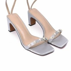 Milliotandco Dara Square Toe Heel Shoes (Silver)