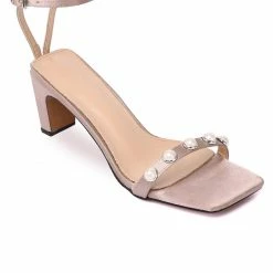 Milliotandco Dara Square Toe Heel Shoes (Beige)