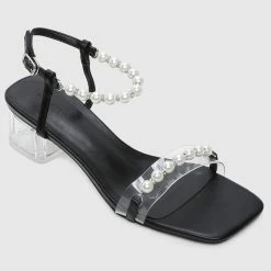 Milliotandco Shoes Pearly Pearl Open Toe Heels (Black)