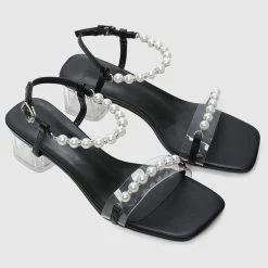 Milliotandco Shoes Pearly Pearl Open Toe Heels (Black)