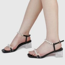 Milliotandco Shoes Pearly Pearl Open Toe Heels (Black)