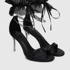 Milliotandco Disney Cinderella Bibbidi Bobbidi Boo Sparkly Tulle Anklet Heels Open Toe Heels (Black)