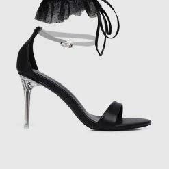 Milliotandco Disney Cinderella Bibbidi Bobbidi Boo Sparkly Tulle Anklet Heels Open Toe Heels (Black)