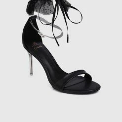 Milliotandco Disney Cinderella Bibbidi Bobbidi Boo Sparkly Tulle Anklet Heels Open Toe Heels (Black)