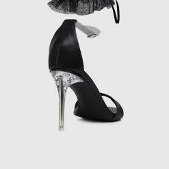 Milliotandco Disney Cinderella Bibbidi Bobbidi Boo Sparkly Tulle Anklet Heels Open Toe Heels (Black)