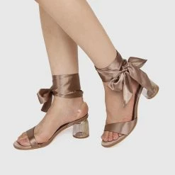 Milliotandco Shoes Disney Belle Spell Breaker Ribbon Tie Satin Heels Open Toe Heels (Coffee)