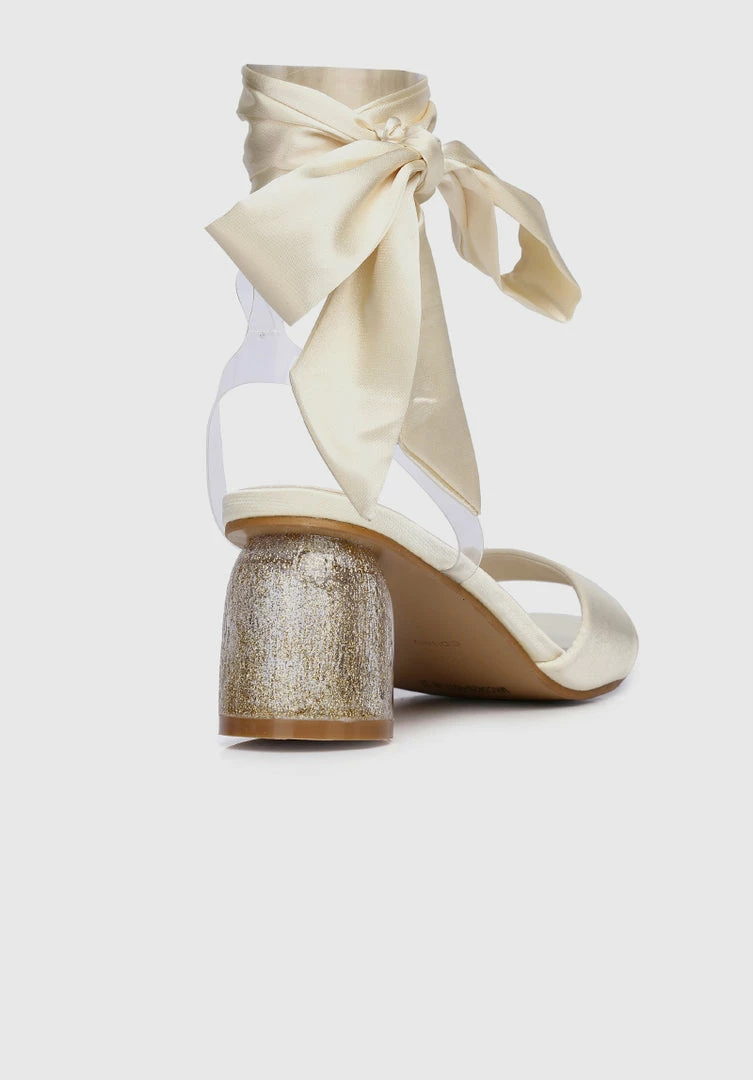 Milliotandco Disney Belle Spell Breaker Ribbon Tie Satin Heels Open Toe Heels (Cornsilk) Shoes