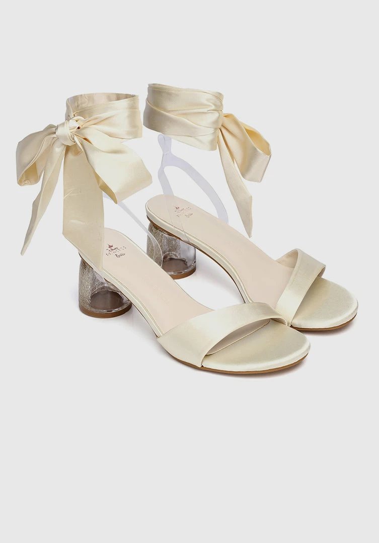 Milliotandco Disney Belle Spell Breaker Ribbon Tie Satin Heels Open Toe Heels (Cornsilk) Shoes