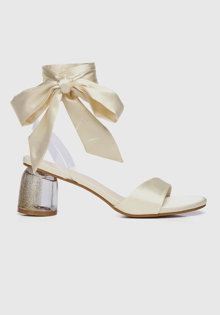 Milliotandco Disney Belle Spell Breaker Ribbon Tie Satin Heels Open Toe Heels (Cornsilk) Shoes