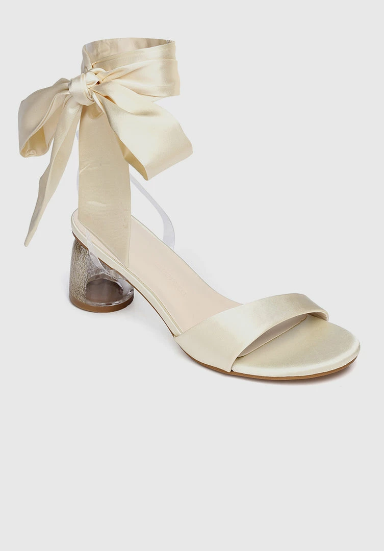 Milliotandco Disney Belle Spell Breaker Ribbon Tie Satin Heels Open Toe Heels (Cornsilk) Shoes