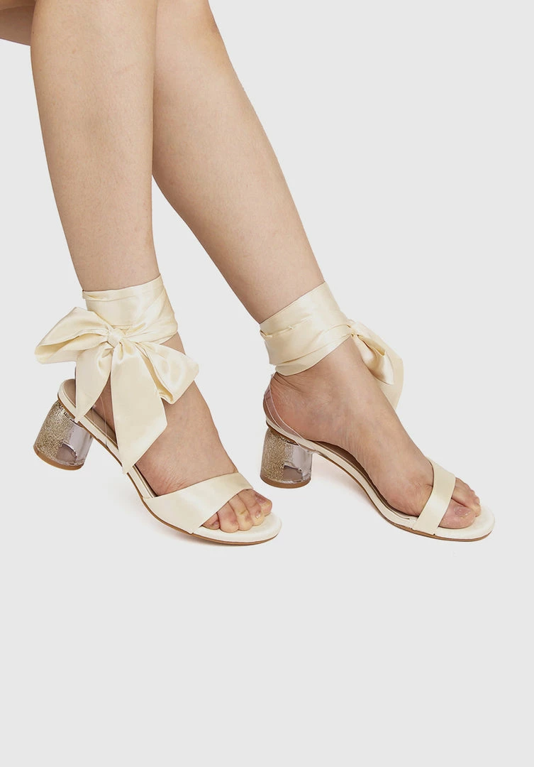 Milliotandco Disney Belle Spell Breaker Ribbon Tie Satin Heels Open Toe Heels (Cornsilk) Shoes