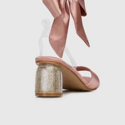 Milliotandco Disney Belle Spell Breaker Ribbon Tie Satin Heels Open Toe Heels (Pink)