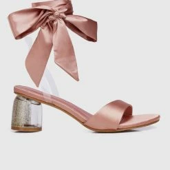 Milliotandco Disney Belle Spell Breaker Ribbon Tie Satin Heels Open Toe Heels (Pink)