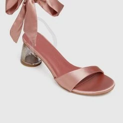 Milliotandco Disney Belle Spell Breaker Ribbon Tie Satin Heels Open Toe Heels (Pink)