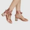 Milliotandco Disney Belle Spell Breaker Ribbon Tie Satin Heels Open Toe Heels (Pink)
