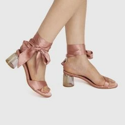 Milliotandco Disney Belle Spell Breaker Ribbon Tie Satin Heels Open Toe Heels (Pink)