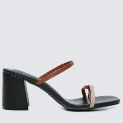 Milliot & Co Alene Open Toe Heels (Black)