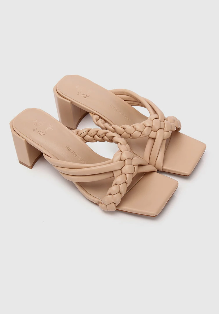 Milliotandco Disney Rapunzel Best Day Ever Braided Strap Heels Open Toe Heels (Nude)