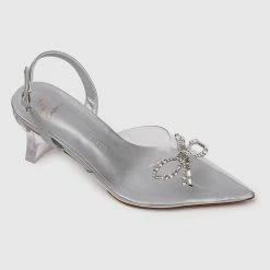 Milliotandco Disney Cinderella The Glass Slipper Transparent Slingback Pointed Toe Heels (Silver)