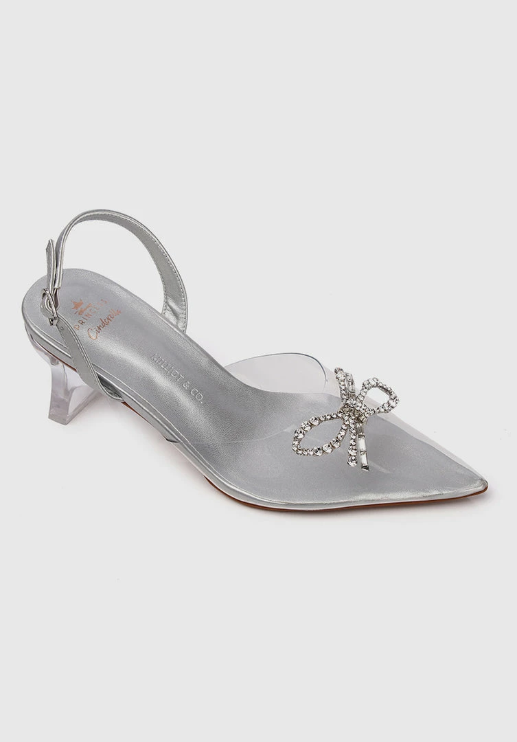 Milliotandco Disney Cinderella The Glass Slipper Transparent Slingback Pointed Toe Heels (Silver)