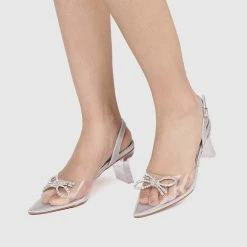 Milliotandco Disney Cinderella The Glass Slipper Transparent Slingback Pointed Toe Heels (Silver)
