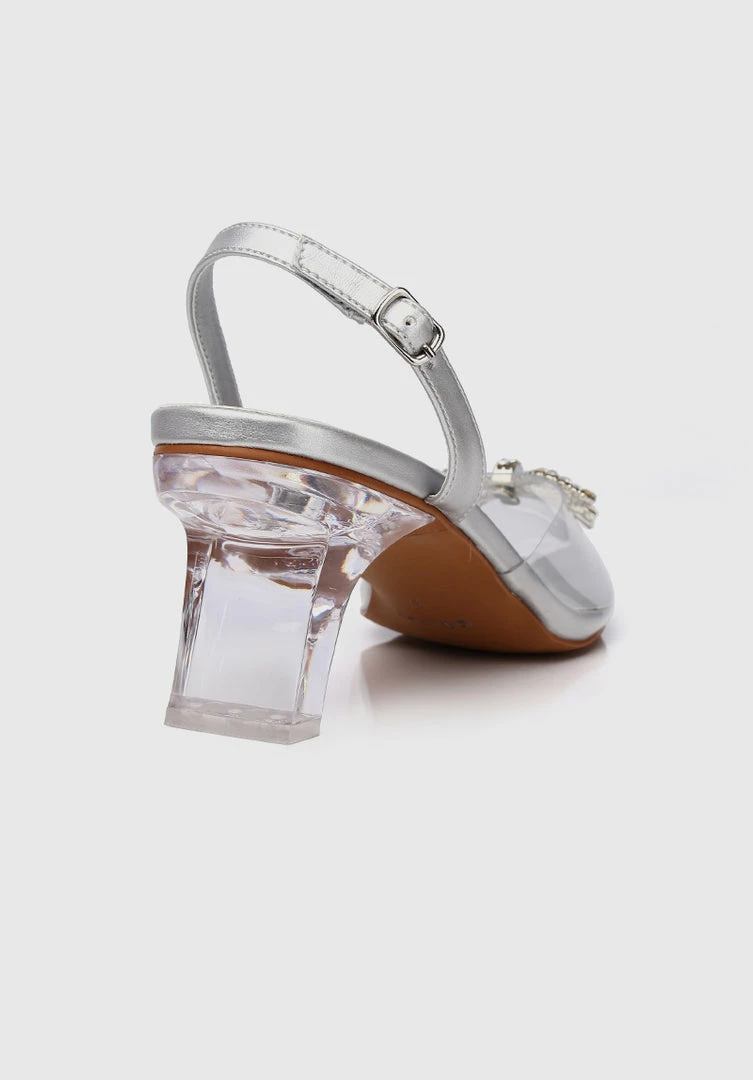 Milliotandco Disney Cinderella The Glass Slipper Transparent Slingback Pointed Toe Heels (Silver)